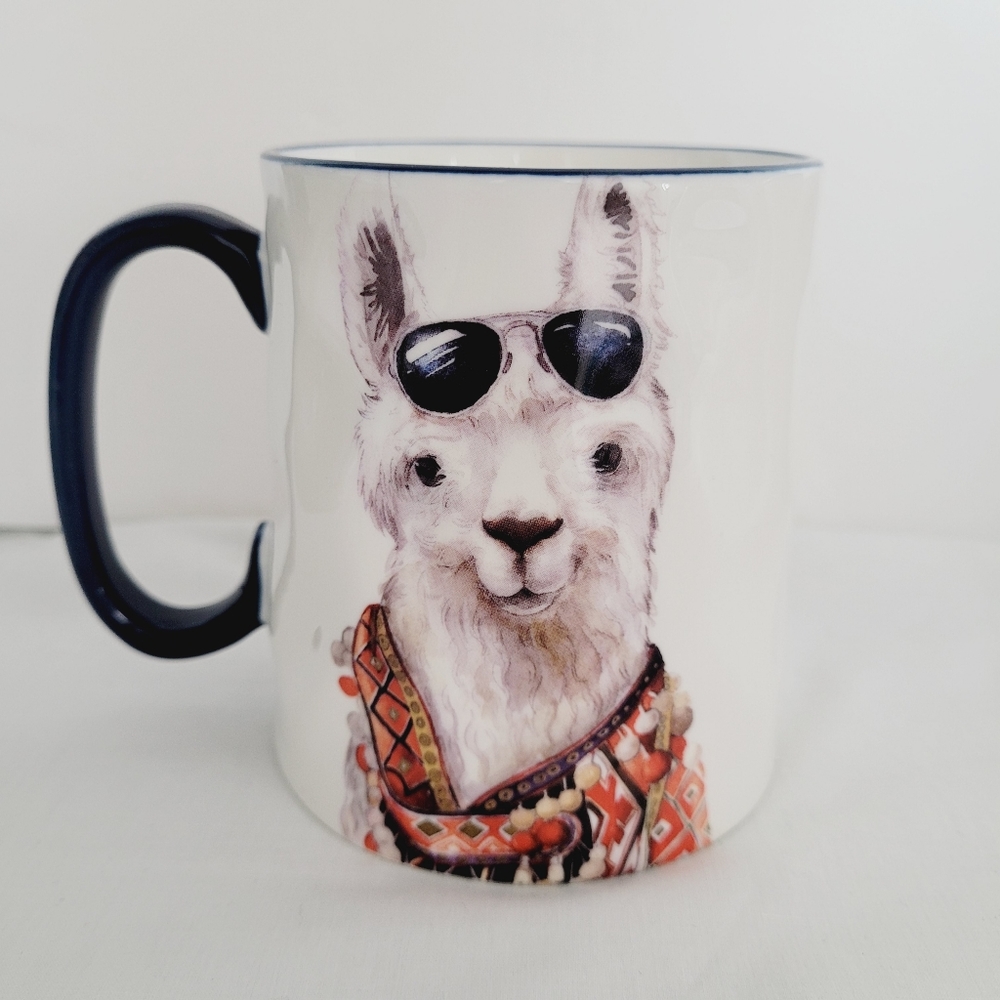 Lama mug cup hipster sunglasses drinking coffee tea